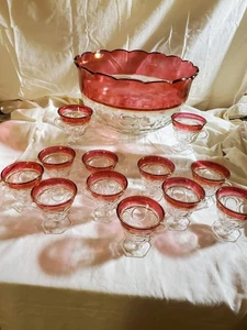 VINTAGE 13-TEILIGES MCM INDIANA GLAS LEXINGTON "RUBY FLASH" PUNSCHSCHALE & FUSSBECHER SET - Bild 1 von 23