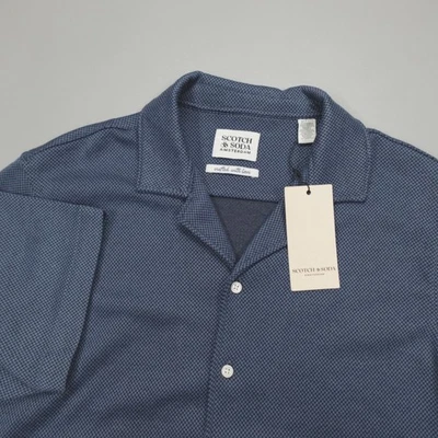 Camisa de campamento Scotch & Soda Jacquard para hombre talla M Sky Captain Blue Birdseye Foto 1 de 4