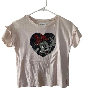 EUC Girl’s Gap Pink Flip Sequin Disney Minnie Mouse Short Sleeve Shirt sz M - Picture 1 of 3
