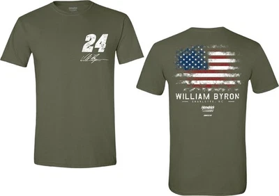 William Byron #24 Nascar Usa Flag Green Distressed Print Tee Shirt L1524 New 3D - Image 1 of 4