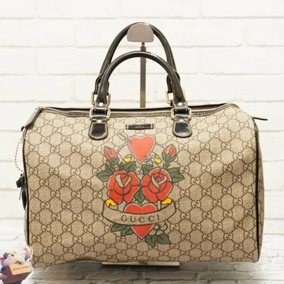GUCCI Boston Bolso de Mano GG Monograma Corazón Rosa Lona Cuero Foto 1 de 4