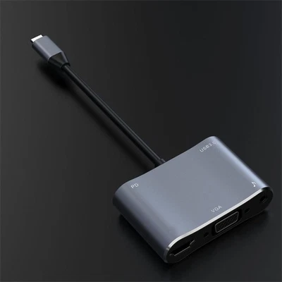 Adaptador concentrador USB tipo C 5 en 1 para convertidor de audio HDMI/VGA/USB 3.0 4K para Macbook Foto 1 de 4