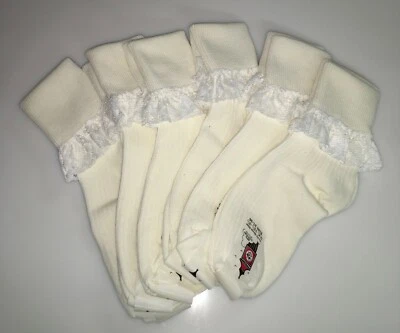 BIG BEN MÄDCHEN BABY 6 PAAR CREME UMDREHBARE KNÖCHELSOCKEN Rüschenspitze *BRITISCH KAUFEN