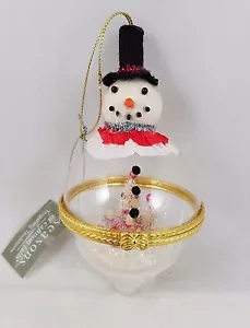 SNOWMAN Winter Scene Glass Ornament Vintage-style Christmas 840153 - Picture 1 of 3