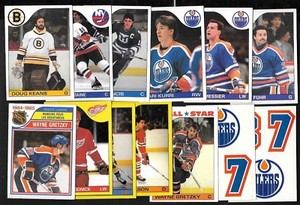 1985-86 OPC O PEE CHEE CARD 133-264 + BOX BOTTOM & TOPPS INSERT STICKER SEE LIST