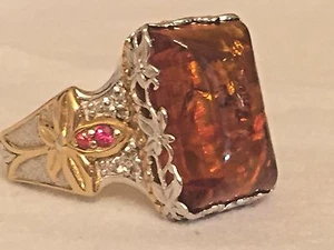 Gems en Vogue Amber and Orange Sapphire Ring, Sterling 925 18K gold accents sze8 - Picture 1 of 12