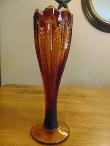 Indiana Tiara Glass Brown Vase Mardi Gras Pattern Dark Amber 1970s 10” Vintage - Picture 1 of 6