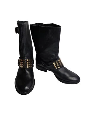 Jessica Simpson Black Leather 9" Shafts Height Pull-on Flat  Boots 6M NEW - Image 1 of 4