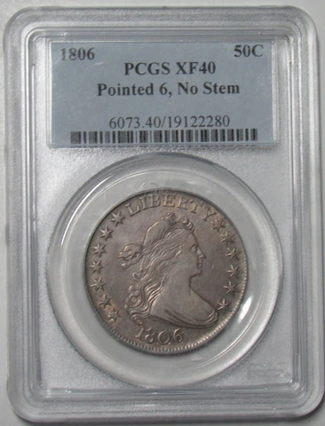 1806  Draped Bust Half Dollar PCGS XF40 , Near Mark Free , CAC Worthy Cover