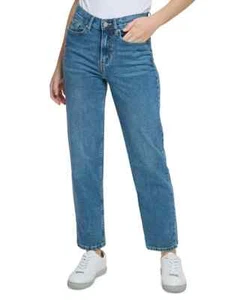 Calvin Klein Women's Petite Vintage-Look High-Rise Straight-Leg Jeans, Blue, 29P - Picture 1 of 6