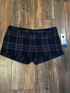 Roxy Shorts Womens Size 9 Blue Cover Up Plaid Chino Low Rise Beach Pool NWT - Picture 1 of 8
