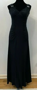 Vintage Cache Womens Jeweled V-Neck Maxi Evening Dress Size 4 Black Knit Lined - Picture 1 of 12