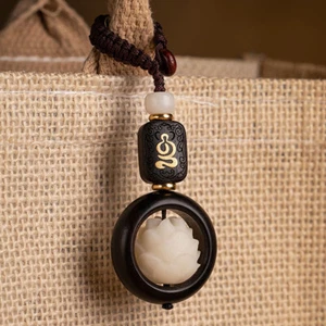 New Buddhism Lotus Flower Keychain Accessories Wooden Lucky Beads Pendant - Picture 1 of 10
