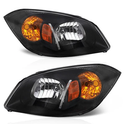 Headlights For 2005-2010 Chevy Cobalt 07-10 Pontiac G5 05-06 Pursuit Black Amber - Image 1 of 4