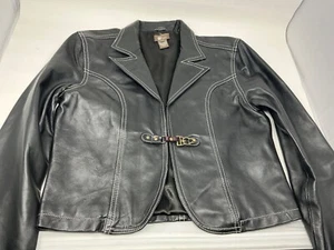 Ibisco women's Black leather jacket size large with embroider - Picture 1 of 6