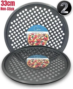 2 x 13'' Large PIZZA TRAY NON-STICK Baking Round Oven Tray Pizza Pan Cook Bake🔥 - Picture 1 of 10