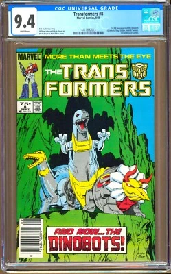Transformers #8 (1985) CGC 9.4  WP  Budiansky - Bright  "Dinobots" "NEWSSTAND" - Image 1 of 2