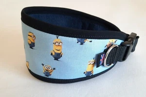 GREYHOUND / LURCHER. BLUE MINIONS DOG COLLAR FLEECE LINED ADJUSTABLE 13" - 17"# - Picture 1 of 1