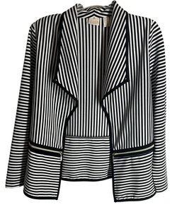 CHICOS Drape Jacket 0 S M Black White Stripe Front Gold Zipper Pockets - Picture 1 of 5