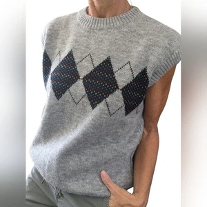 Vintage Kennington Argyle Sweater Vest XL Made in Italy 80s Knit - Picture 1 of 9