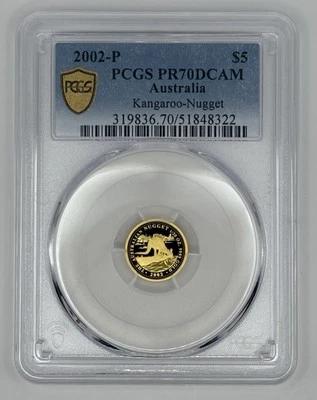 2002 $5 Australia 1/20 Oz Gold Proof Kangaroo / Nugget Coin • PR70 DCAM POP 5 - Image 1 of 3
