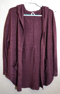Cardigã feminino Mudd XL bordô frente aberta camiseta com capuz - Imagem 1 de 4