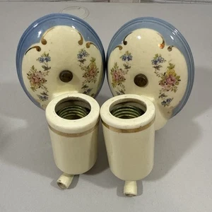 Porcelain Sconce Floral Wall Light Outlet Fixtures Pull Chain Pair Vintage READ - Picture 1 of 22