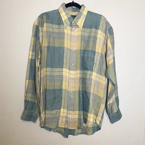 VTG Gitman Bros Men's Medium Linen Long Sleeve Button Down Plaid Shirt - Picture 1 of 12