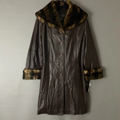 NWT-  Vtg 90's Terry Lewis Classic Luxuries Leather Coat Faux Fur Trim- Size M  - Image 1 of 4