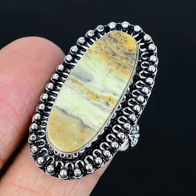 Anillo suizo enchapado en plata 925 de ópalo verde hecho a mano de EE. UU. talla 9 Foto 1 de 3