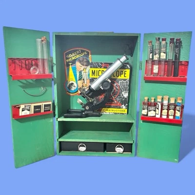 Juego de microscopio Gilbert 1938 vintage estuche de madera original Foto 1 de 4