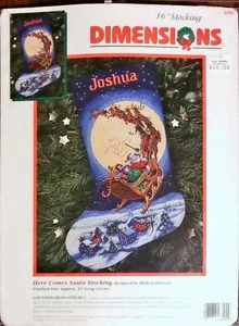 HERE COMES SANTA STOCKING (VTG 1996) Dimensions Counted Cross Stitch Kit 16" NEW - Picture 1 of 2