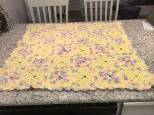 Vintage Handmade Crochet Baby Afghan Blanket Multicolor 31” x 31” - Picture 1 of 7