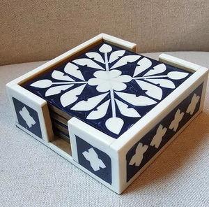 Beautiful Handcrafted Bone Inlay and Resin Coasters,  Set Of 4, Preowned - Picture 1 of 6