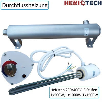 ✅ Durchflussheizung Notheizung Pool Heizstab 230/400V  1x0,5kW - 1x1kW - 1x2kW - Bild 1 von 4