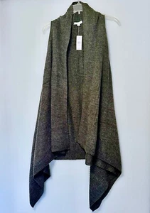 LOFT Draped Open Front Sleeveless Cardigan Vest Charcoal - Picture 1 of 10