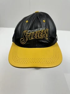Vintage Pittsburgh Steelers Leather NFL Hat Black Snapback Made in USA Vtg 90s - Picture 1 of 5