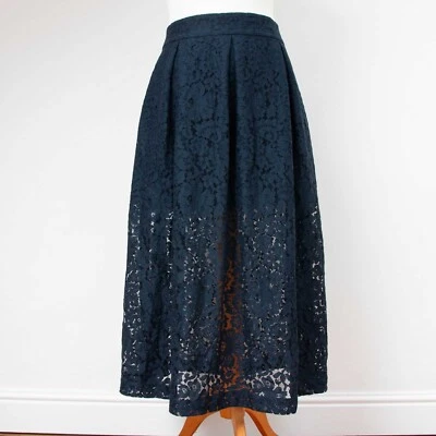 Jack Wills UK12 'Falda Melmberry' Azul Marino Floral Encaje Midi Falda Plisada Foto 1 de 4