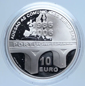 2006 PORTUGAL 20 Yrs EU Membership w Spain OLD Proof Silver 10 Euro Coin i113545 - Picture 1 of 3