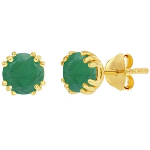 Classic Women's Earrings Gold Plated May Birthstone Round Shape 6mm Stud D-8278 - Picture 1 of 1