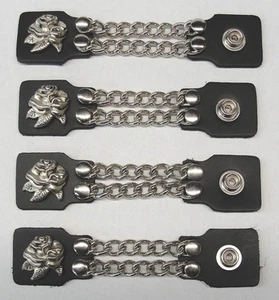 4 Pieces Genuine Leather Vest Extenders Silver Rose High Quality Made in USA New - Picture 1 of 3