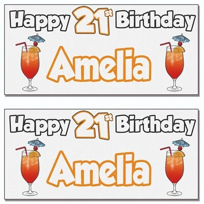 Personalised Cocktail  Birthday Banner Party Decorations Pack of 2 - Image 1 of 4