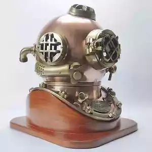 18" Copper Diving Helmet US Navy Mark V Deep Sea Scuba Antique Divers With Stand - Picture 1 of 5