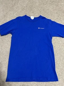 CHAMPION blau SCHWERGEWICHT STRICK T-SHIRT HERREN groß bestickt Logos (schlanke Passform) - Bild 1 von 3