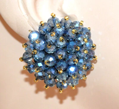 OHRRINGE Frau Damen CLIPS BLAU Gold Kristalle Steine Ohrclips Ohrstecker P18 - Bild 1 von 3