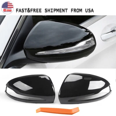 1Pair Rearview Mirror Cover Trim Glossy Black For Mercedes-Benz C Class W205 GLC - Imagem 1 de 4