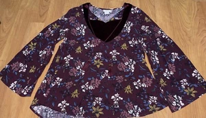 Ariat Roulette Top Donna Med Marrone Manica Lunga Rayon Floreale Bohemien Nappe - Foto 1 di 10