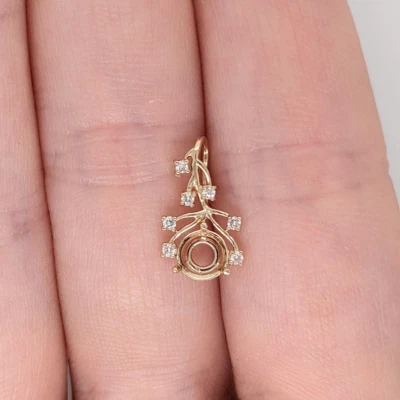 Cute Vine Design Pendant Semi-Mount 14k Yellow Gold Plated NATURAL MOISSANITE - Image 1 of 4