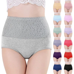 Women Briefs Underwear Cotton High Waist Tummy Control Panties Ladies Knickers - Picture 1 of 28