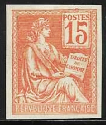 France  1900 Scotts #117a  IMPERF  "The Rights of Man" Mint/LH, SUPERB FOG 15c - Image 1 of 2